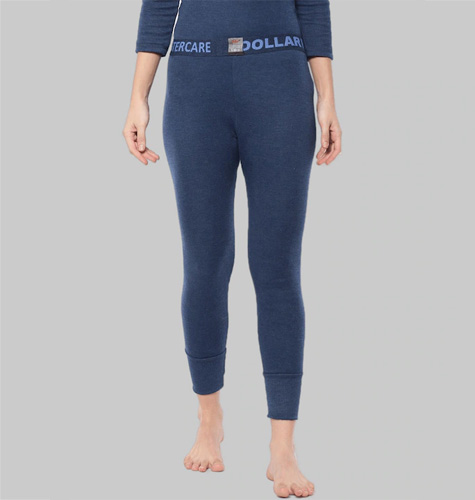 Women Blue Cotton Thermal Bottom